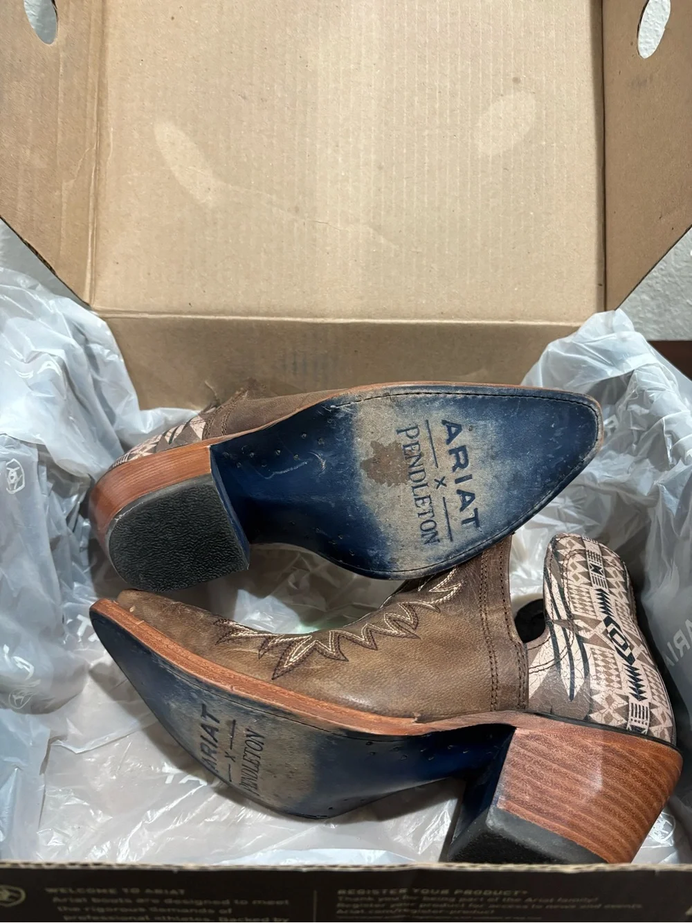 Ariat Brown Western Heeled Ankle Boots with Aztec Print - Picture 2 of 5